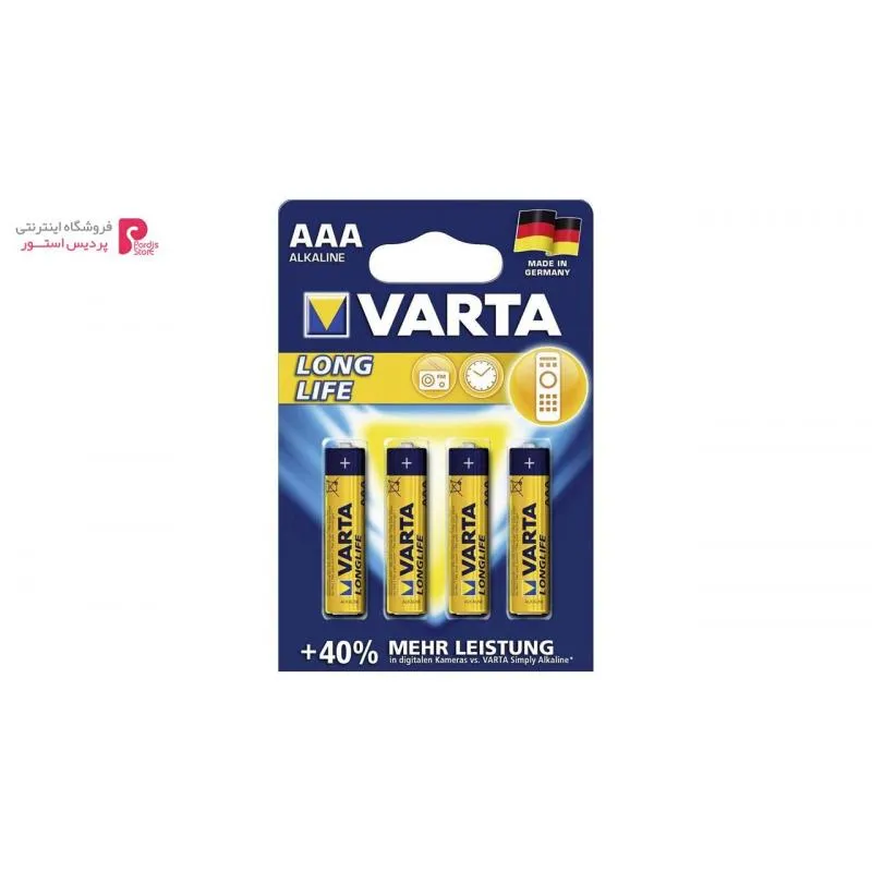 باتری نیم قلمی وارتا مدل LongLife Alkaline LR03AAA بسته 4 عددی - 0