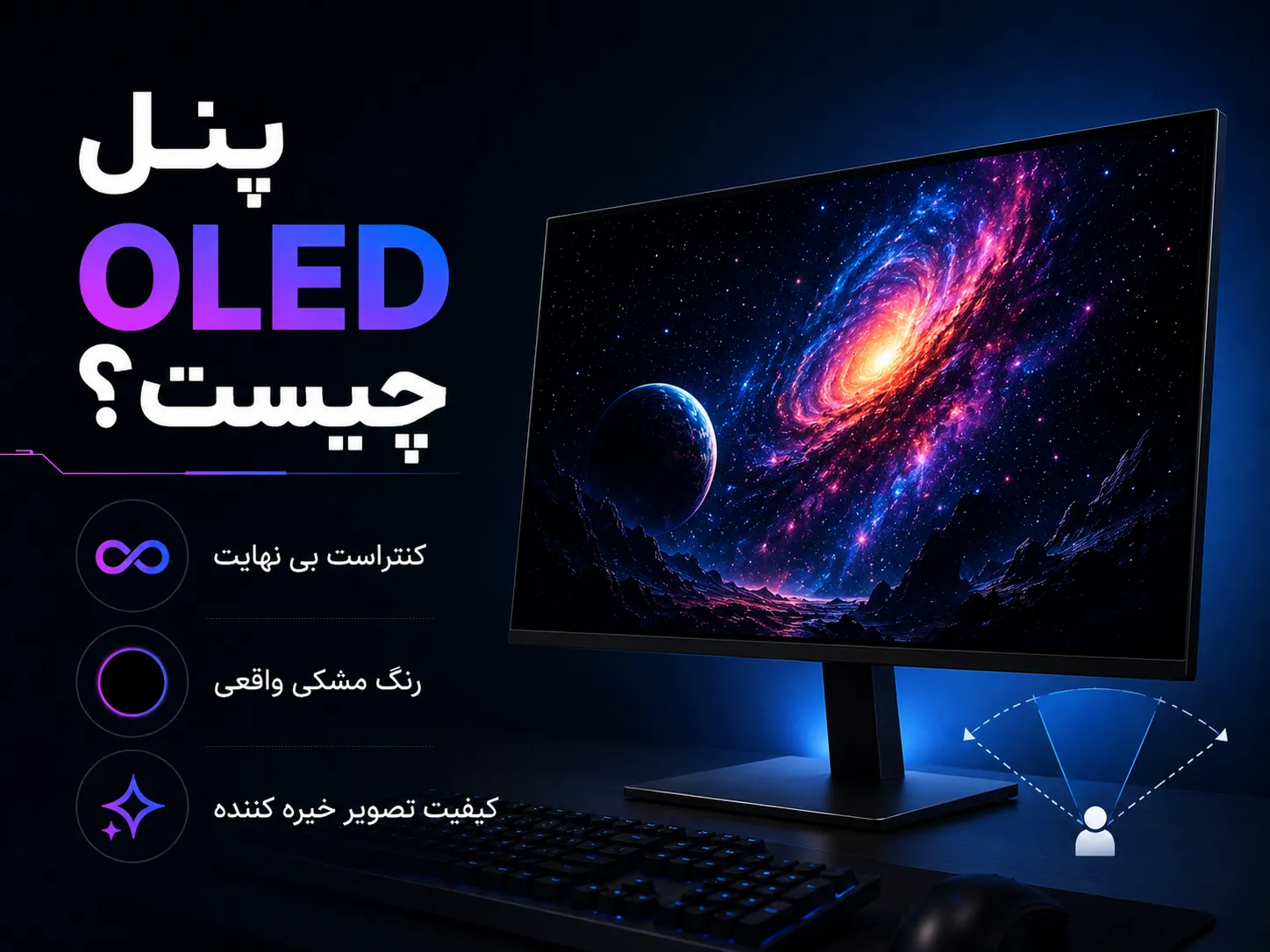 پنل OLED مانیتور با کنتراست بالا و رنگ مشکی واقعی