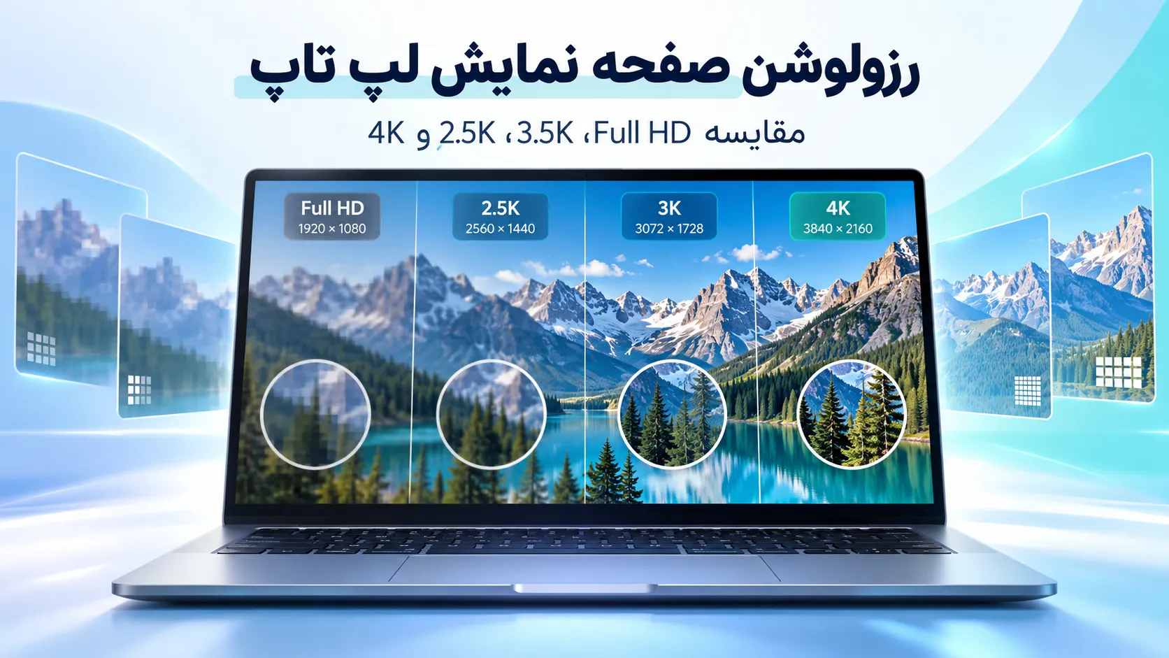 مقایسه رزولوشن صفحه نمایش لپ تاپ Full HD 2.5K 3K و 4K