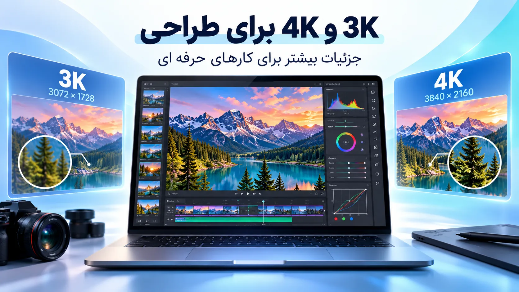 - مقایسه رزولوشن 3K و 4K لپ تاپ برای طراحی و تولید محتوا