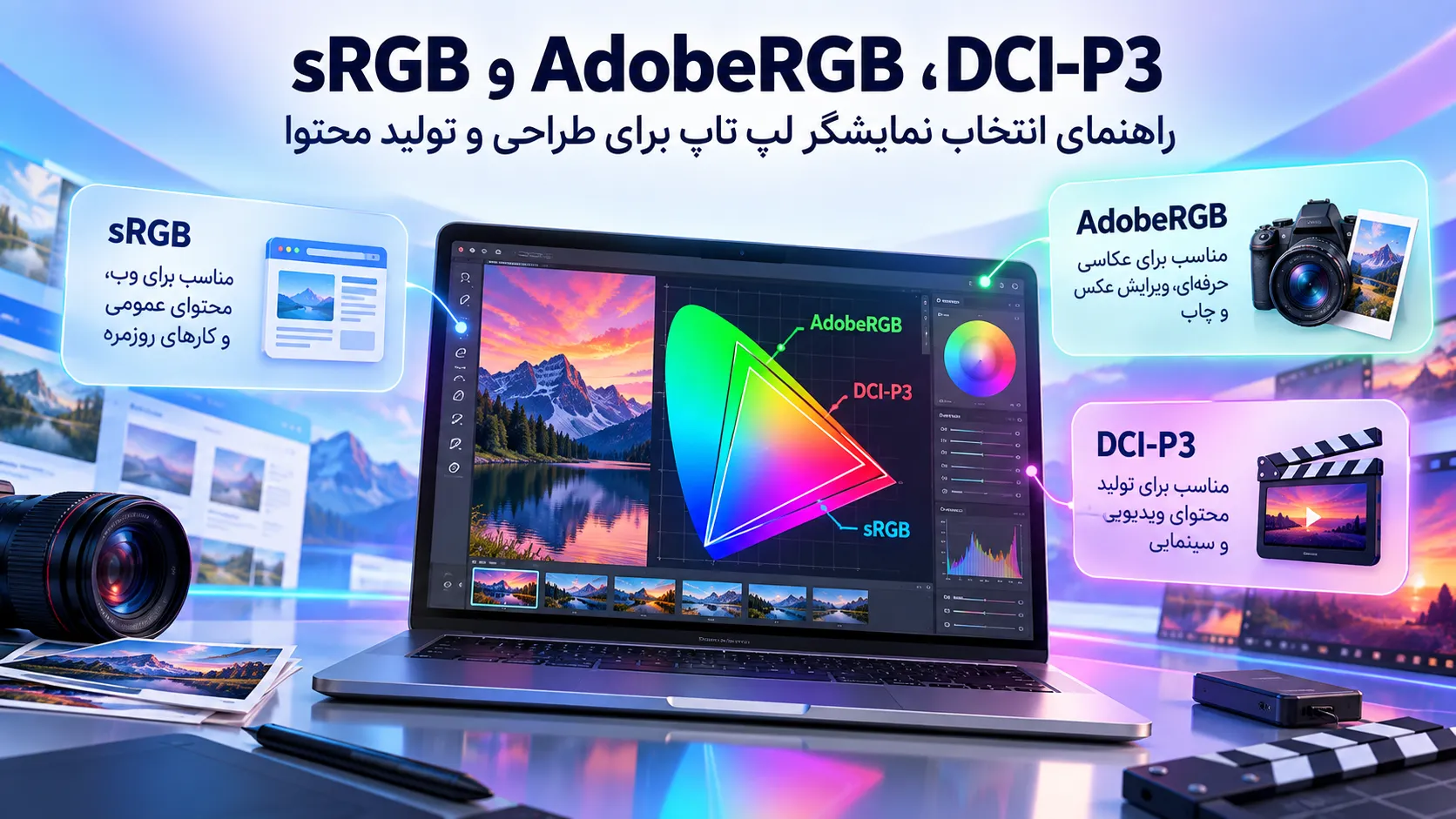 مقایسه sRGB، AdobeRGB و DCI-P3 در نمایشگر لپ تاپ