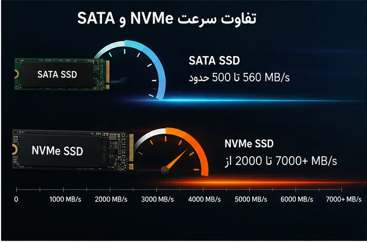 تفاوت سرعت SSD SATA و NVMe برای لپ تاپ